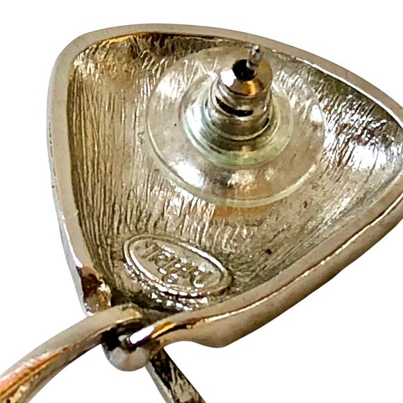 Trifari Vintage Black Enamel Silvertone Dangle Drop Earrings Posts - Picture 11 of 12